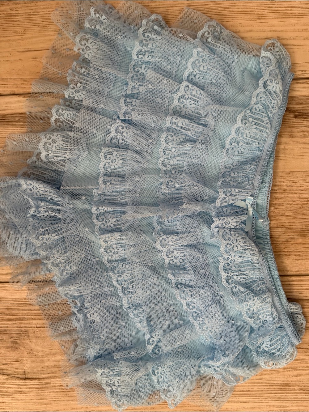 Light Blue Lace Ruffle Mini Skirt